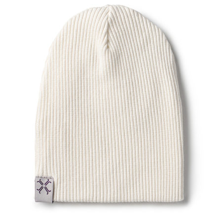Natural White Thick Ribbed Knit Beanie